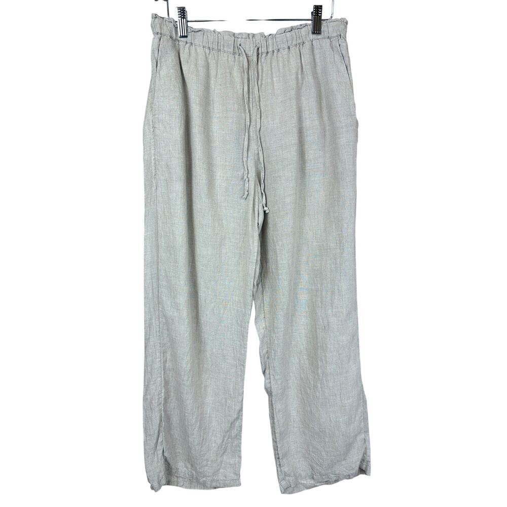J Crew Oatmeal Tan Linen Wide Leg Pants Size MEDIUM